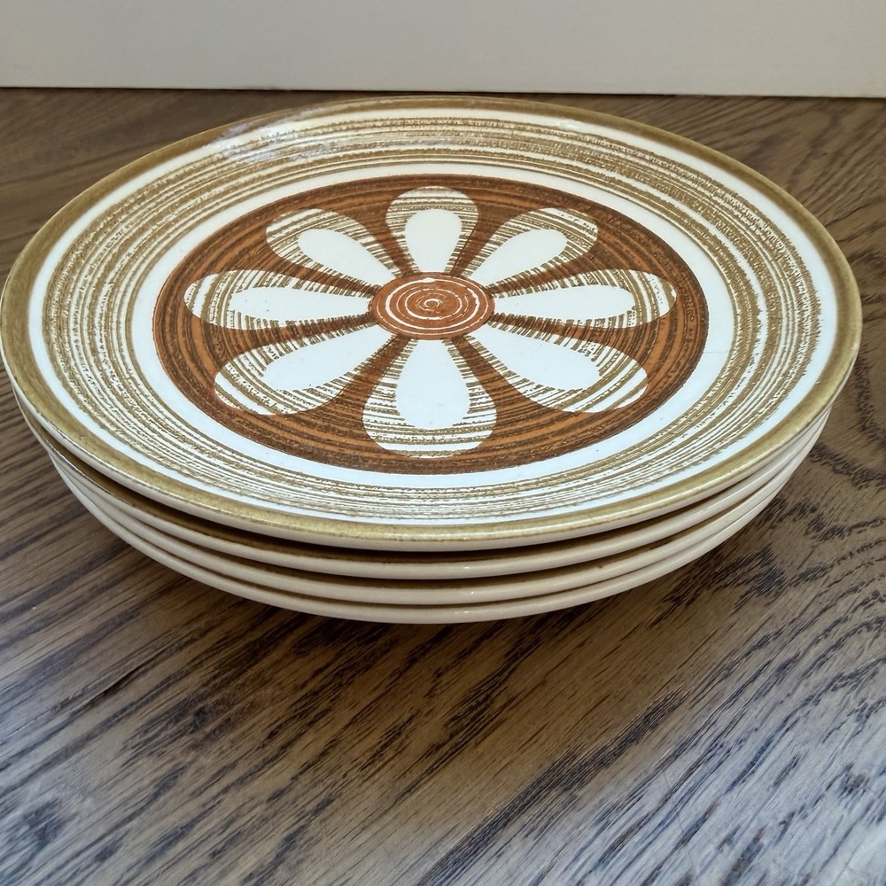 4 Sahara 6 3/8" Bread & Butter Plates Royal China Daisy Flower MCM Boho
